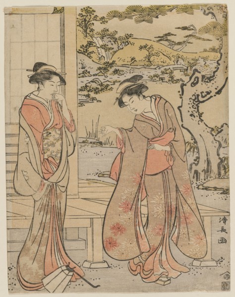 Woman Dropping a Lantern by a Porch, 1788. Torii Kiyonaga (Japanese, 1752-1815). Color woodblock