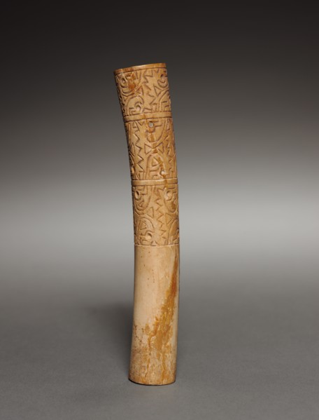 Ear Ornament, 200-550. Peru, Moche, 3rd-6th century. Incised bone; overall: 13 x 2 cm (5 1/8 x