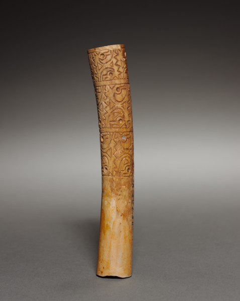 Pair of Ear Ornaments, 200-550. Peru, Moche, 3rd-6th century. Incised bone; each: 13 x 2 cm (5 1/8
