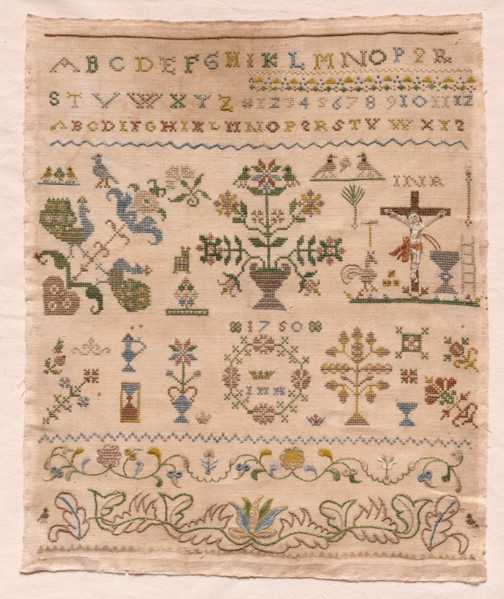Sampler, 1750. America, 18th century. Embroidery; average: 37.8 x 31.8 cm (14 7/8 x 12 1/2 in.)