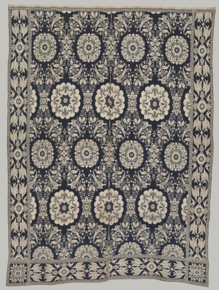 Coverlet, mid 19th century. America, New York ?, mid 19th century. Double wool weave: wool and