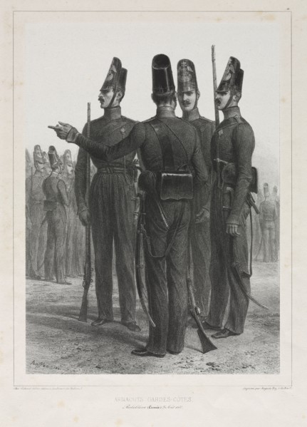 Arnoutes Gardes-Côtes, 1841. Auguste Raffet (French, 1804-1860). Lithograph