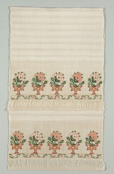Embroidered Towel, 19th century. Turkey, 19th century. Embroidery: silk thread and tinsel pushed
