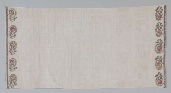 Embroidered Towel (Peshkir), 19th century. Turkey, 19th century. Embroidery; silk and gold filé on