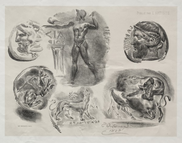Sheet with Six Antique Medals, 1825. Eugène Delacroix (French, 1798-1863), Bertauts. Lithograph