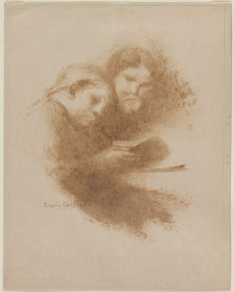 Reading, fourth quarter 1800s. Eugène Carrière (French, 1849-1906). Brush and brown ink; sheet: 41