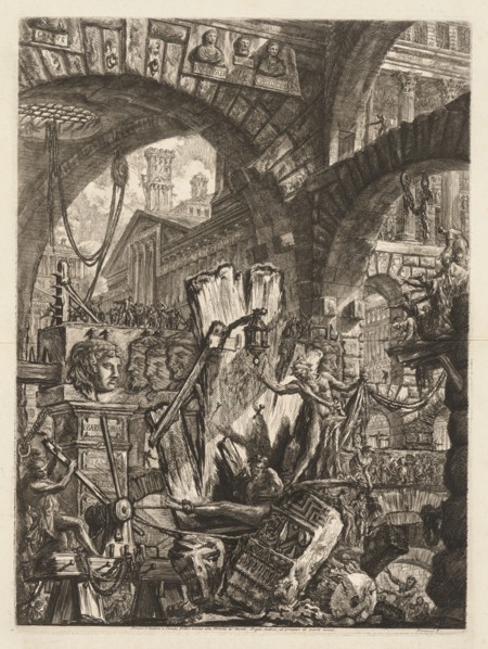 The Prisons:  An Architectural Medly, with a Man on the Rock in the Foreground, 1745-50. Giovanni