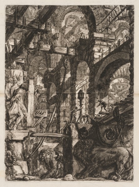 The Prisons:  A Perspective of Roman Arches, with Two Lions Carved in Relief on Stone Slabs in the