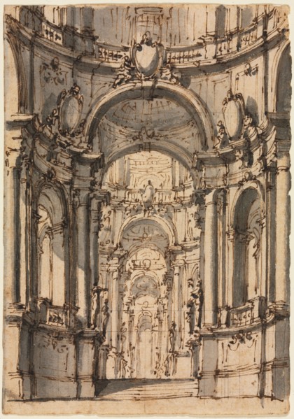 Design for a Stage Set: Interior of a Palace with Arcades, mid 1700s. Giovanni Battista III Natali