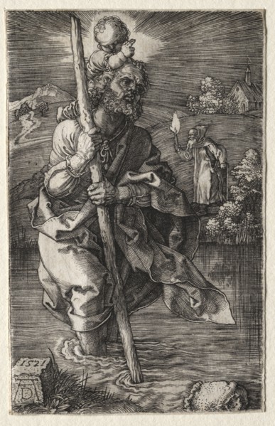 St. Christopher, Facing Right, c. 1496. Albrecht Dürer (German, 1471-1528). Engraving