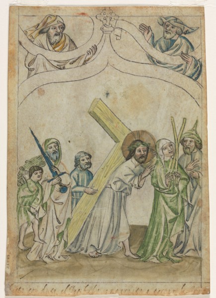 Single Leaf from a "Biblia Pauperum": Christ Crowned with Thorns, c. 1410. Germany, Bavaria, 15th