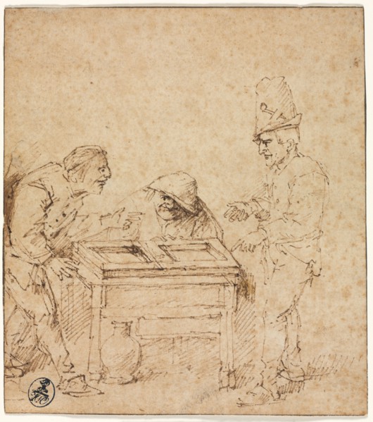 The Tric-Trac Players, c. 1660. Philips de Koninck (Dutch, 1619-1688). Reed pen and brown ink (with
