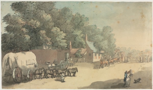 The Turnpike Gate, 1700s. Anonymous. Pen and ink and watercolor wash