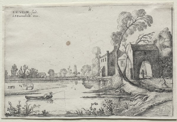 Landscape with a River and a  Gatehouse, 1614. Van de Velde Esaias (Dutch, 1587-1630). Etching