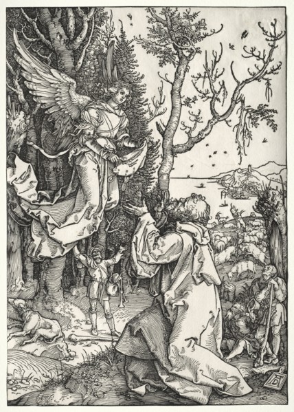 The Life of the Virgin: Joachim and the Angel, c. 1504. Albrecht Dürer (German, 1471-1528). Woodcut