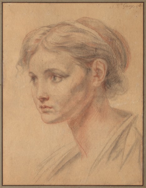 Head of a Girl, 1763. Jean-Baptiste Greuze (French, 1725-1805). Black and red chalk