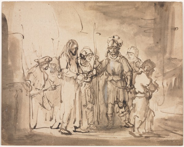 Christ Taken Before Caiaphas, c. 1641-1642. Rembrandt van Rijn (Dutch, 1606-1669). Pen and brown