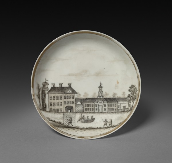 Saucer with View of Town (Cleves?), c. 1770-1785. China, Chinese Export -- Continental Market, 18th