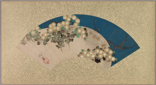Chrysanthemums by the Water, 1761-1828. Sakai Hoitsu (Japanese, 1761-1828). Fan painting: ink,