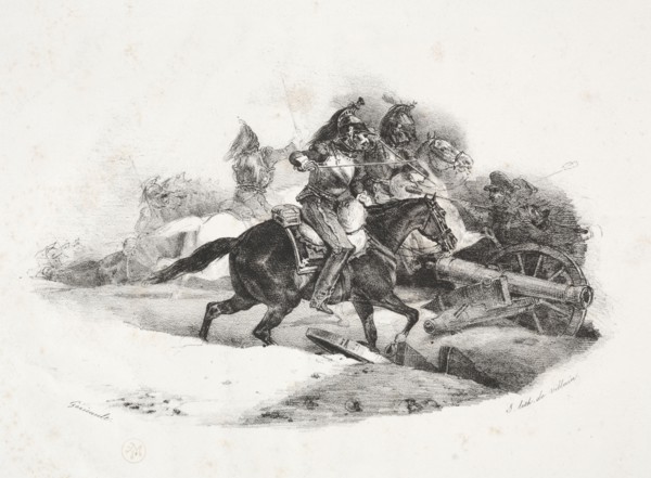 Cuirassiers chargeant une batterie d'artillerie. Théodore Géricault (French, 1791-1824). Lithograph