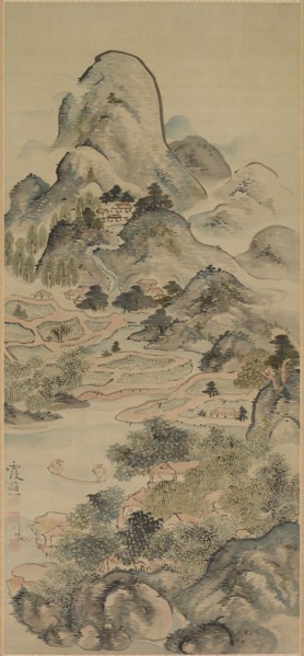 Fishing in Springtime, 1700s. Ike Taiga (Japanese, 1723-1776). Hanging scroll, ink and color on