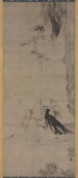Choyo: Monk Sewing under Morning Sun, c. 1350 or earlier. Kao (Japanese, 1345). Hanging scroll, ink