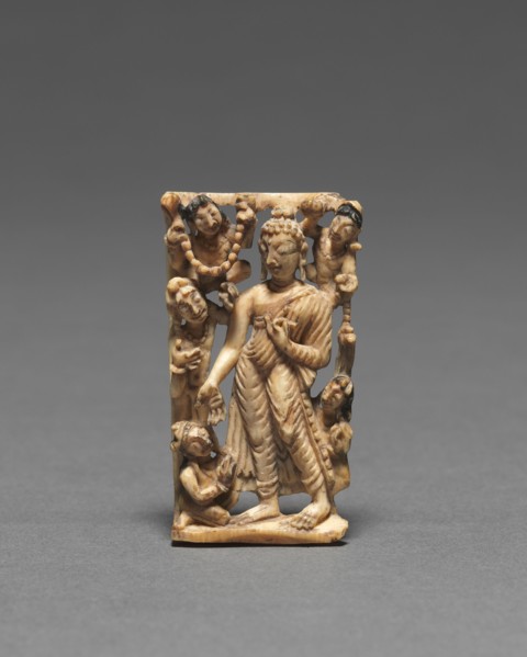 Walking Buddha, 8th Century. India, Kashmir, 8th century. Ivory; overall: 4.8 x 2.8 x 0.6 cm (1 7/8