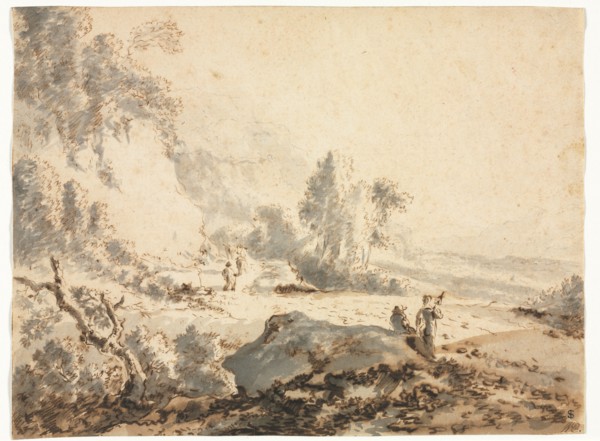 Landscape, 18th century. Anonymous, copy after Jan Hackaert (Dutch, 1629-c. 1700). Pen and brown