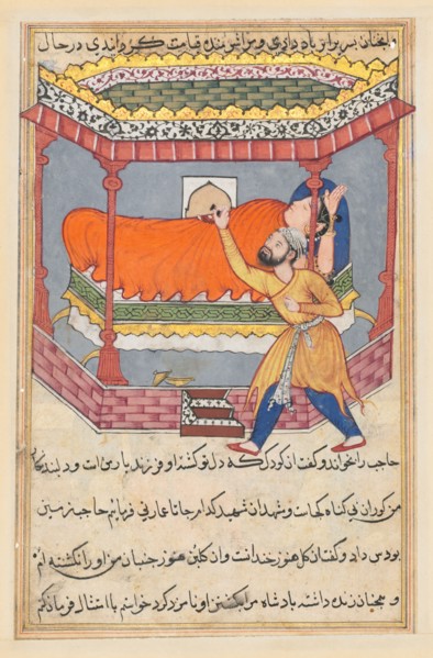 Page from Tales of a Parrot (Tuti-nama): Fiftieth night: The king places the talisman on his