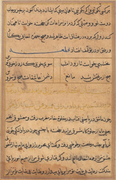 Page from Tales of a Parrot (Tuti-nama): text page, c. 1560. India, Mughal, Reign of Akbar, 16th