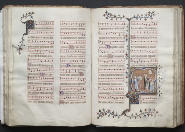 The Gotha Missal:  Fol. 60v, Text, c. 1375. And workshop Master of the Boqueteaux (French). Ink,