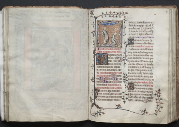 The Gotha Missal:  Fol. 64v, Text, c. 1375. And workshop Master of the Boqueteaux (French). Ink,