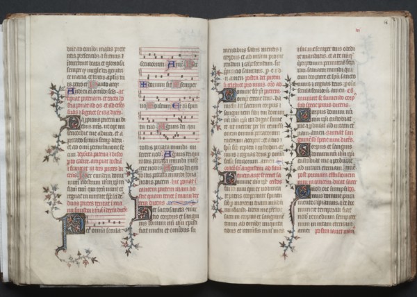 The Gotha Missal:  Fol. 67v, Text, c. 1375. And workshop Master of the Boqueteaux (French). Ink,