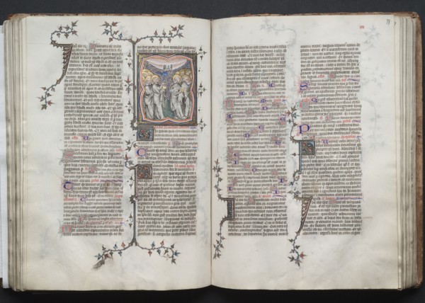 The Gotha Missal:  Fol. 77r, Text, c. 1375. And workshop Master of the Boqueteaux (French). Ink,