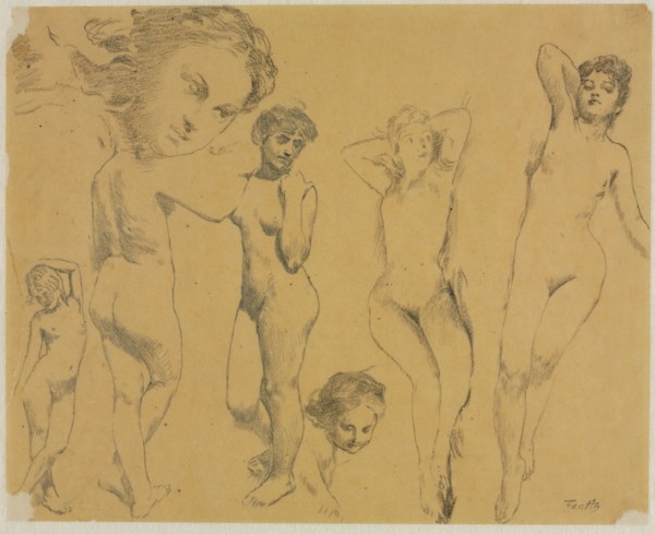 Studies of Female Nudes, c. 1895. Henri Fantin-Latour (French, 1836-1904). Black crayon; sheet: 21