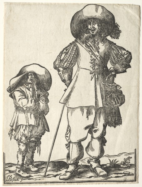 Standing Cavalier and Beggar Boy. Ludolph Büsinck (German, 1590-1669). Woodcut