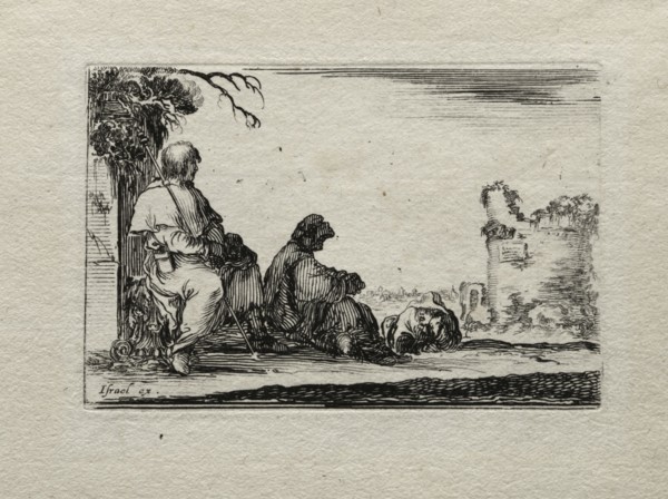 Caprices:  Two Pilgrims Resting and a Peasant. Stefano Della Bella (Italian, 1610-1664). Etching