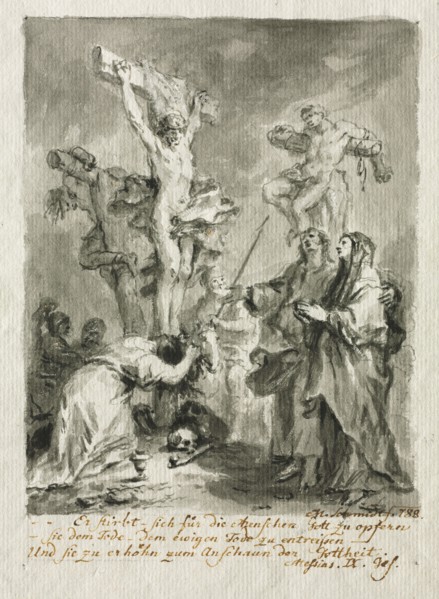 The Crucifixion, 1788. Martin Johann Schmidt (Austrian, 1718-1801). Brush and gray ink and gray