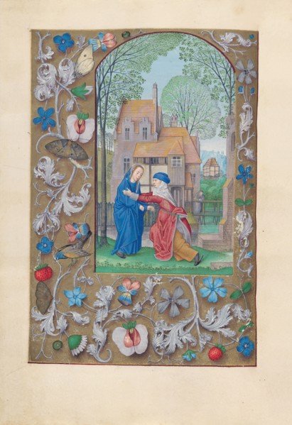 Hours of Queen Isabella the Catholic, Queen of Spain:  Fol. 115v, Visitation, c. 1500. And