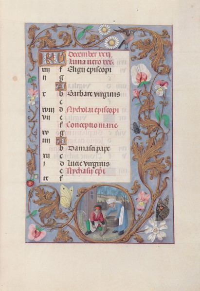 Hours of Queen Isabella the Catholic, Queen of Spain:  Fol. 13r, December, c. 1495-1500. And