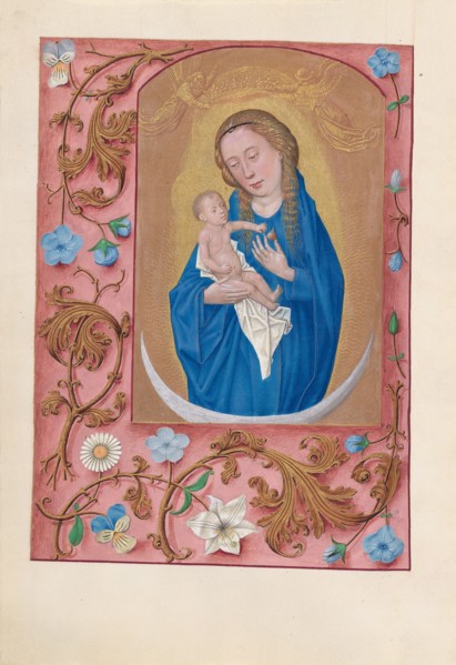 Hours of Queen Isabella the Catholic, Queen of Spain:  Fol. 159v, Woman Clothed in the Sun, c. 1500