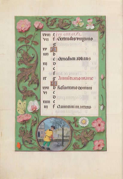 Hours of Queen Isabella the Catholic, Queen of Spain:  Fol. 4v, March, c. 1500. And associates