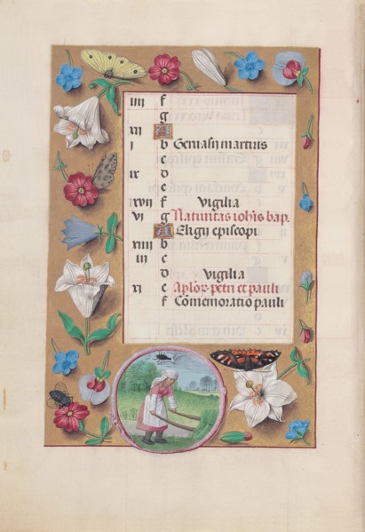 Hours of Queen Isabella the Catholic, Queen of Spain:  Fol. 7v, June, c. 1495-1500. And associates