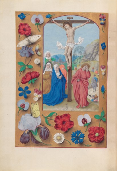 Hours of Queen Isabella the Catholic, Queen of Spain:  Fol. 72v, Crucifixion, c. 1500. And