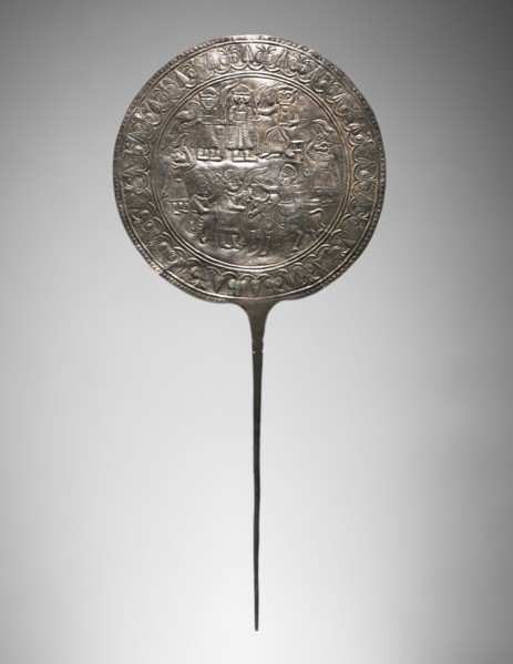 Votive Pin with Decorated Disc, 800-600 BC. Iran, Luristan, 9th-7th Century BC. Silver, repoussé
