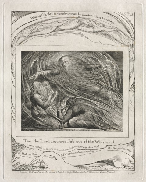 The Book of Job:  Pl. 13, Then the Lord answered Job out of the Whirlwind, 1825. William Blake