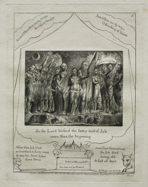 The Book of Job:  Pl. 21, So the Lord blessed the latter end of Job / more than the beginning, 1825