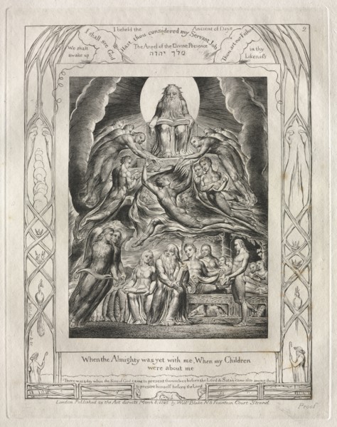The Book of Job:  Pl. 2, When the Almighty was yet with me, When my Children / were about me, 1825.