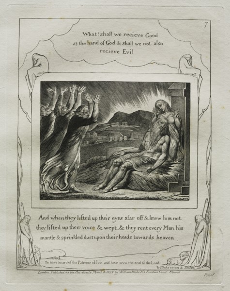 The Book of Job:  Pl. 7, And when they lifted up their eyes afar off and knew him not / they lifted