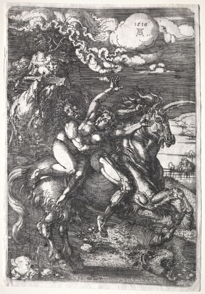The Abduction on a Unicorn, 1516. Albrecht Dürer (German, 1471-1528). Etching